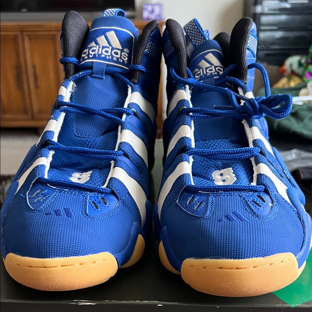 Adidas, crazy eight Kobe addition size 14, white royal and gum on bottom